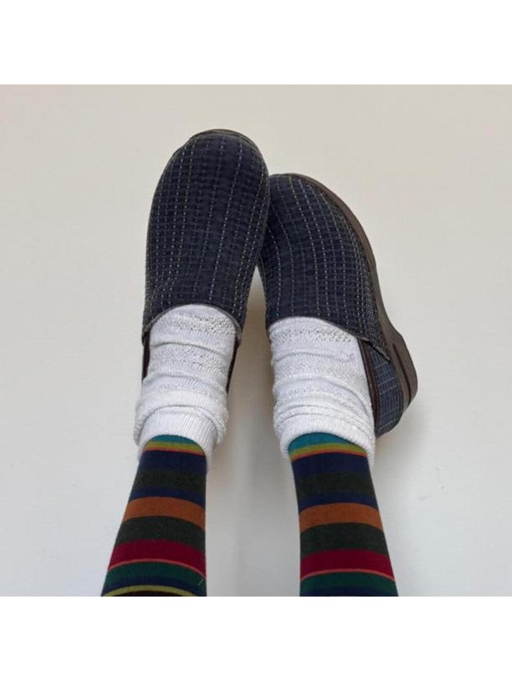 Dansko striped platform clogs.